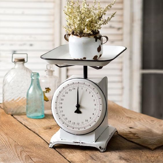 Old kitchen scale and metal sugar tin