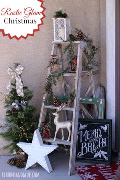 Outdoor Christmas Decoration using an Old Ladder